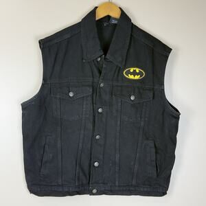 Allstate Collection Black Denim Vest with Batman Emblems – Men’s L, Cotton